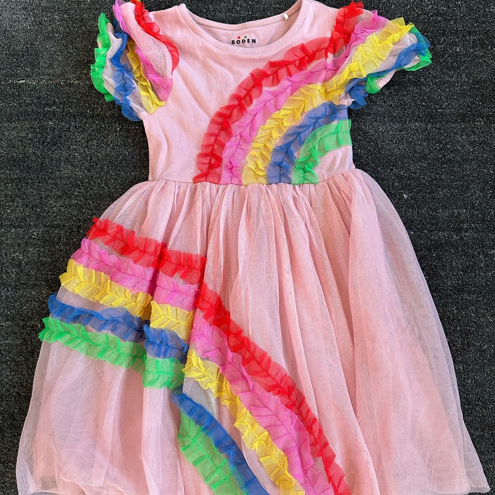 Mini Boden Light Pink Girls' Dress with Rainbow Detail
